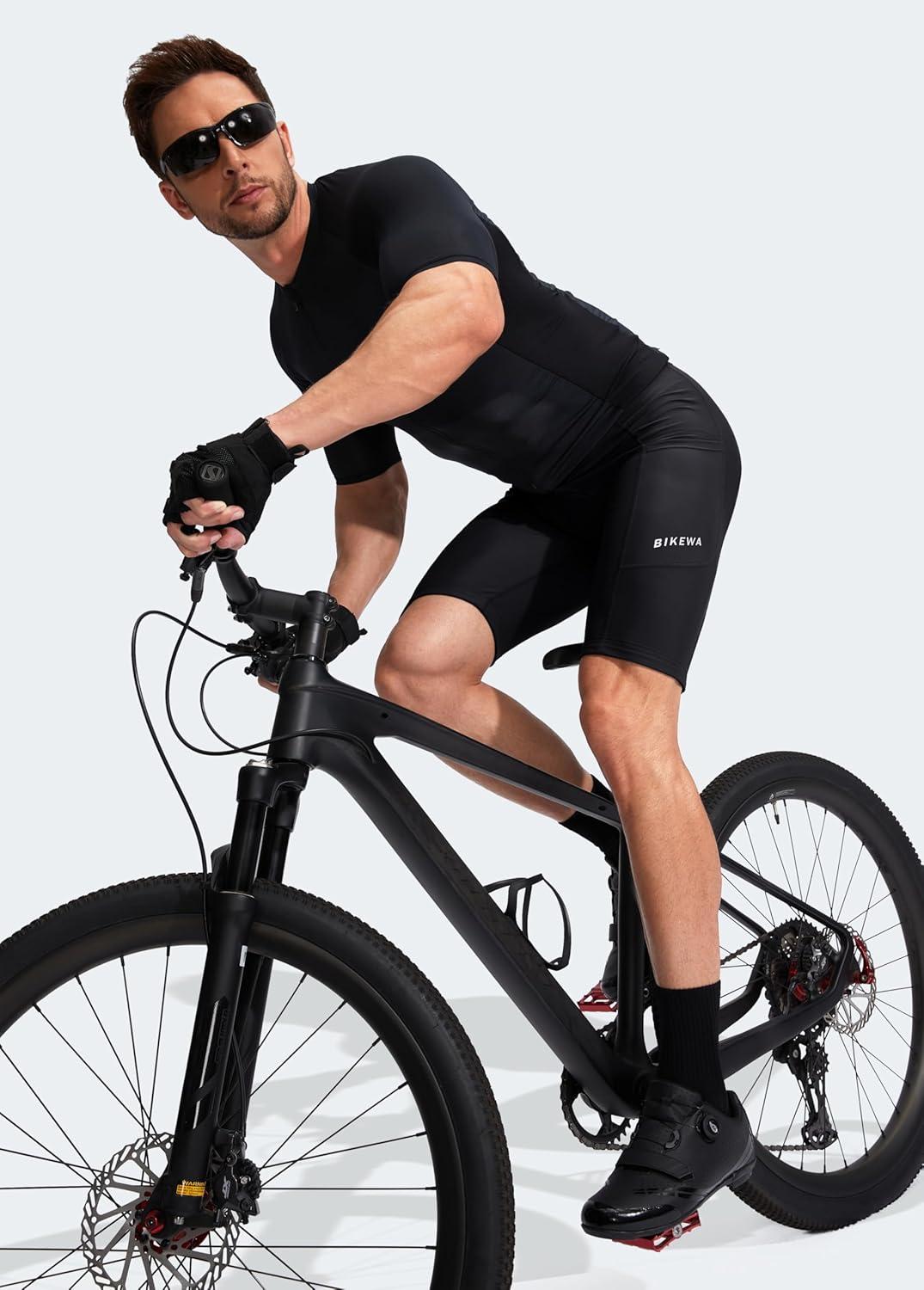 imageBikewa Mens Bike Shorts 3D Padded Cycling Road Biking Mountain Riding Biker Bicycle UPF 50 Cycle Shorts Zipper PocketsBlack