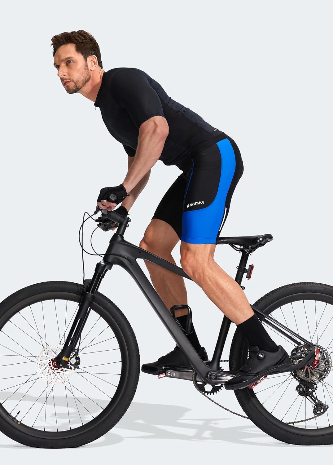 imageBikewa Mens Bike Shorts 3D Padded Cycling Road Biking Mountain Riding Biker Bicycle UPF 50 Cycle Shorts Zipper PocketsBlackBlue