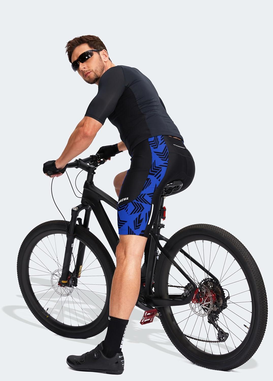 imageBikewa Mens Bike Shorts 3D Padded Cycling Road Biking Mountain Riding Biker Bicycle UPF 50 Cycle Shorts Zipper PocketsBlackBlue Arrow