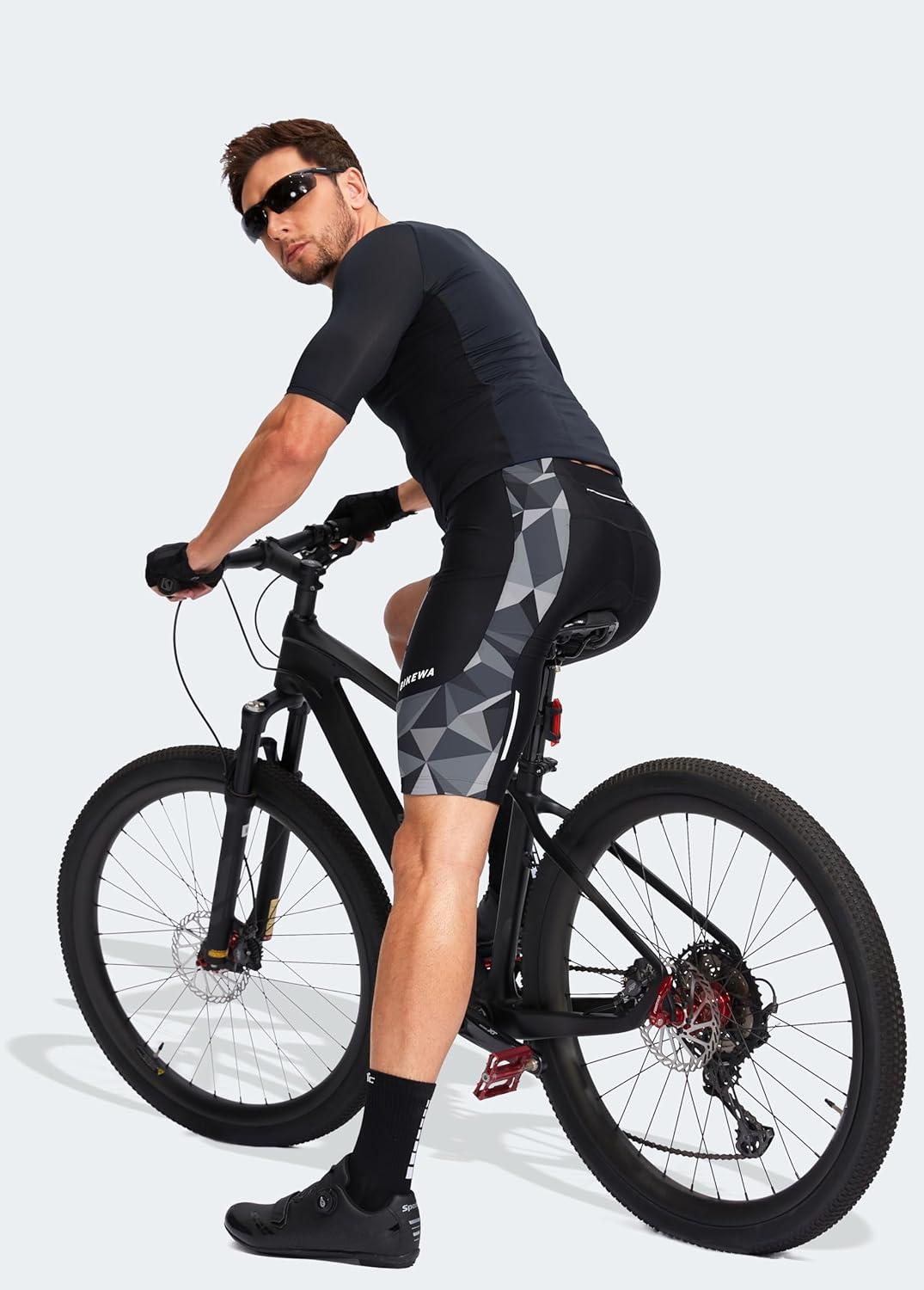 imageBikewa Mens Bike Shorts 3D Padded Cycling Road Biking Mountain Riding Biker Bicycle UPF 50 Cycle Shorts Zipper PocketsBlackDark Gray Triangle