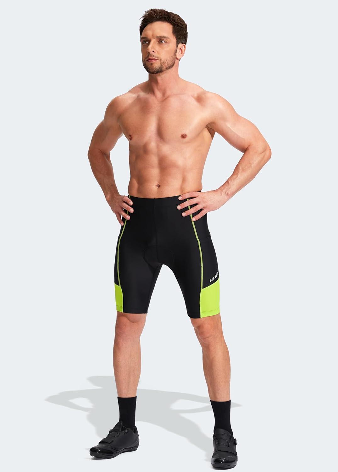imageBikewa Mens Bike Shorts 3D Padded Cycling Road Biking Mountain Riding Biker Bicycle UPF 50 Cycle Shorts Zipper PocketsBlackGreen
