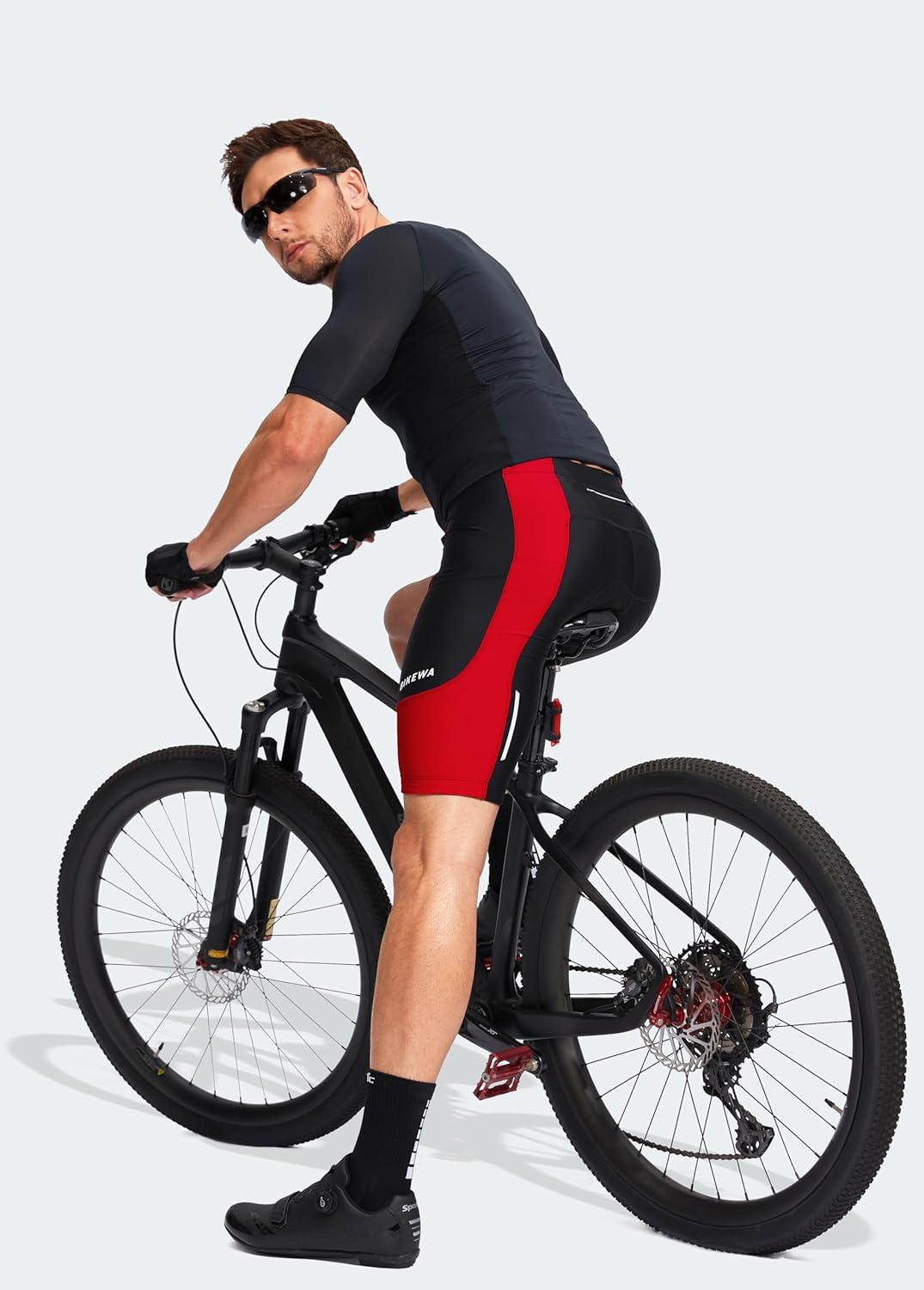 imageBikewa Mens Bike Shorts 3D Padded Cycling Road Biking Mountain Riding Biker Bicycle UPF 50 Cycle Shorts Zipper PocketsBlackRed