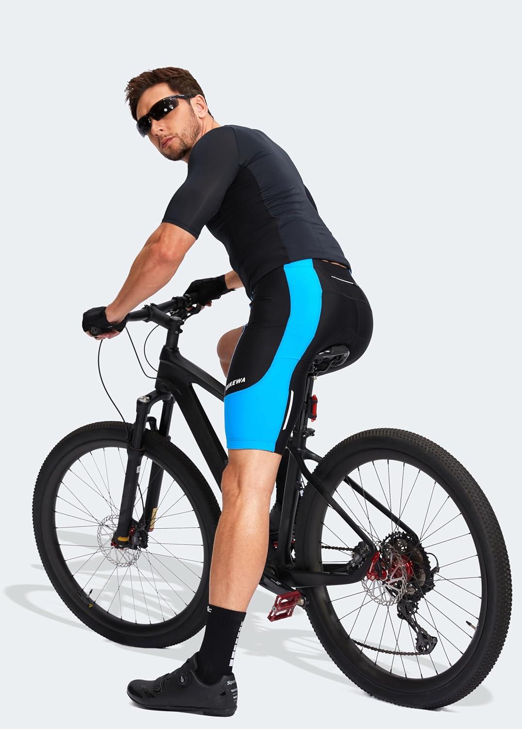 imageBikewa Mens Bike Shorts 3D Padded Cycling Road Biking Mountain Riding Biker Bicycle UPF 50 Cycle Shorts Zipper PocketsBlackSky Blue