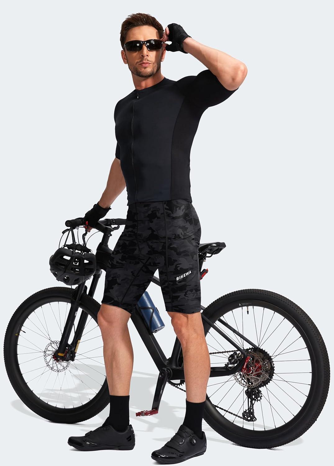 imageBikewa Mens Bike Shorts 3D Padded Cycling Road Biking Mountain Riding Biker Bicycle UPF 50 Cycle Shorts Zipper PocketsCamo Black