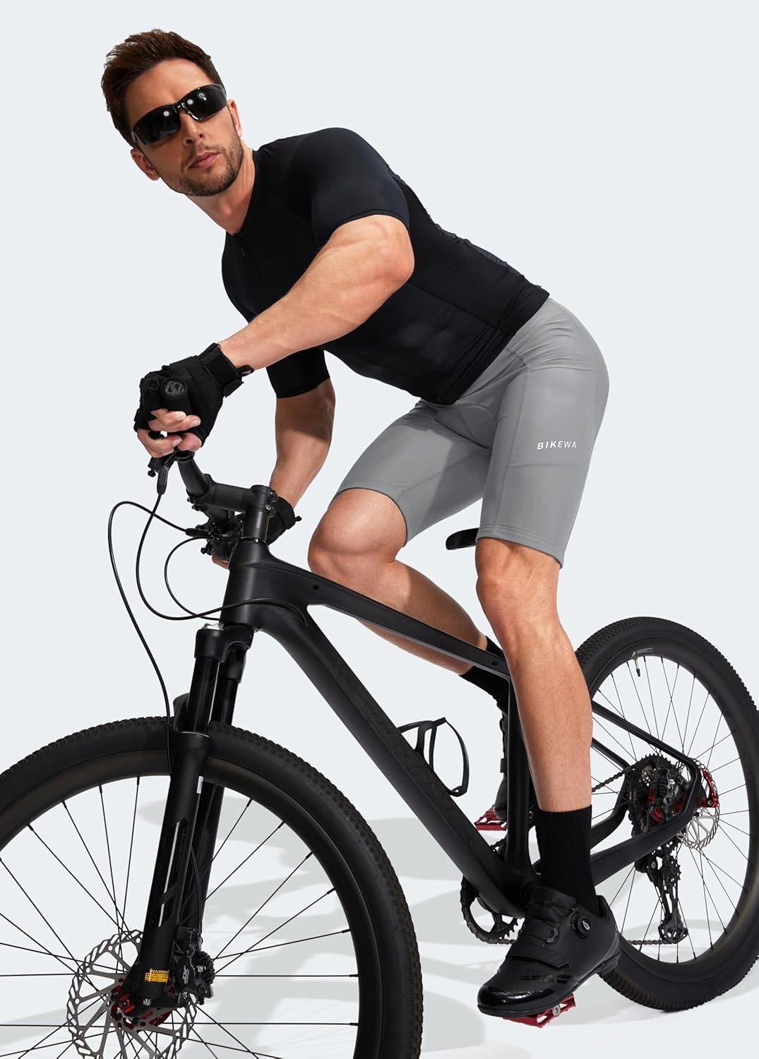imageBikewa Mens Bike Shorts 3D Padded Cycling Road Biking Mountain Riding Biker Bicycle UPF 50 Cycle Shorts Zipper PocketsLight Grey