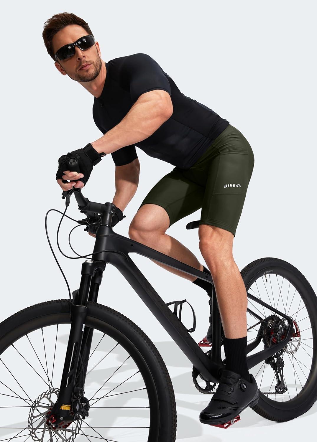 imageBikewa Mens Bike Shorts 3D Padded Cycling Road Biking Mountain Riding Biker Bicycle UPF 50 Cycle Shorts Zipper PocketsOlive Green