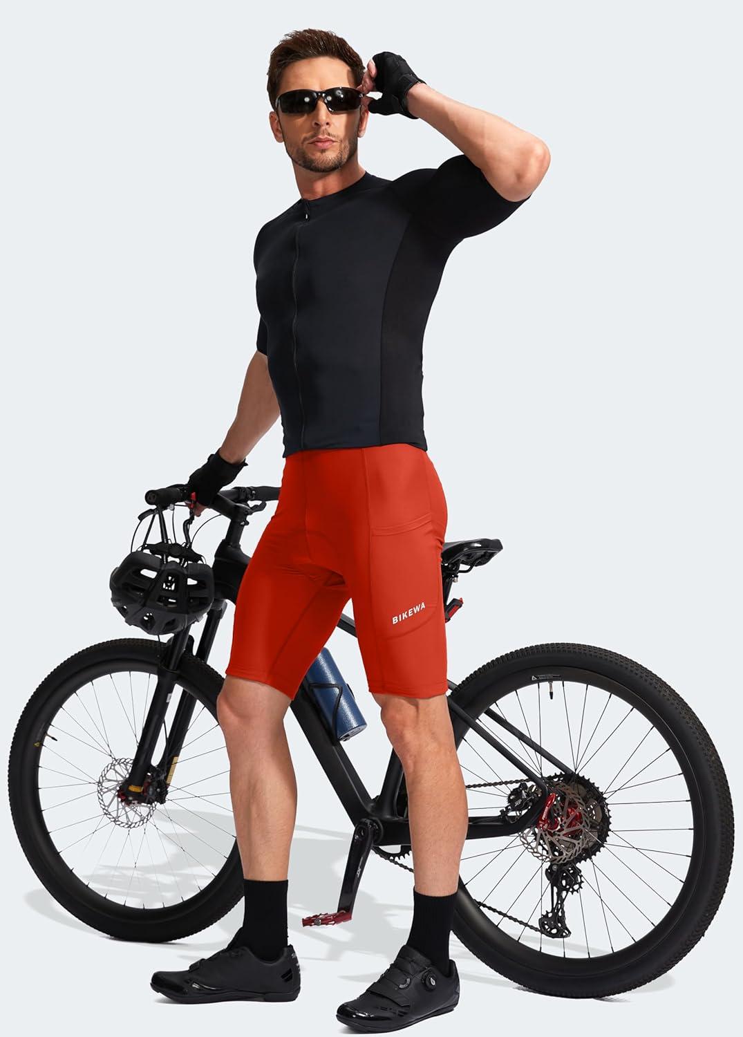 imageBikewa Mens Bike Shorts 3D Padded Cycling Road Biking Mountain Riding Biker Bicycle UPF 50 Cycle Shorts Zipper PocketsOrange