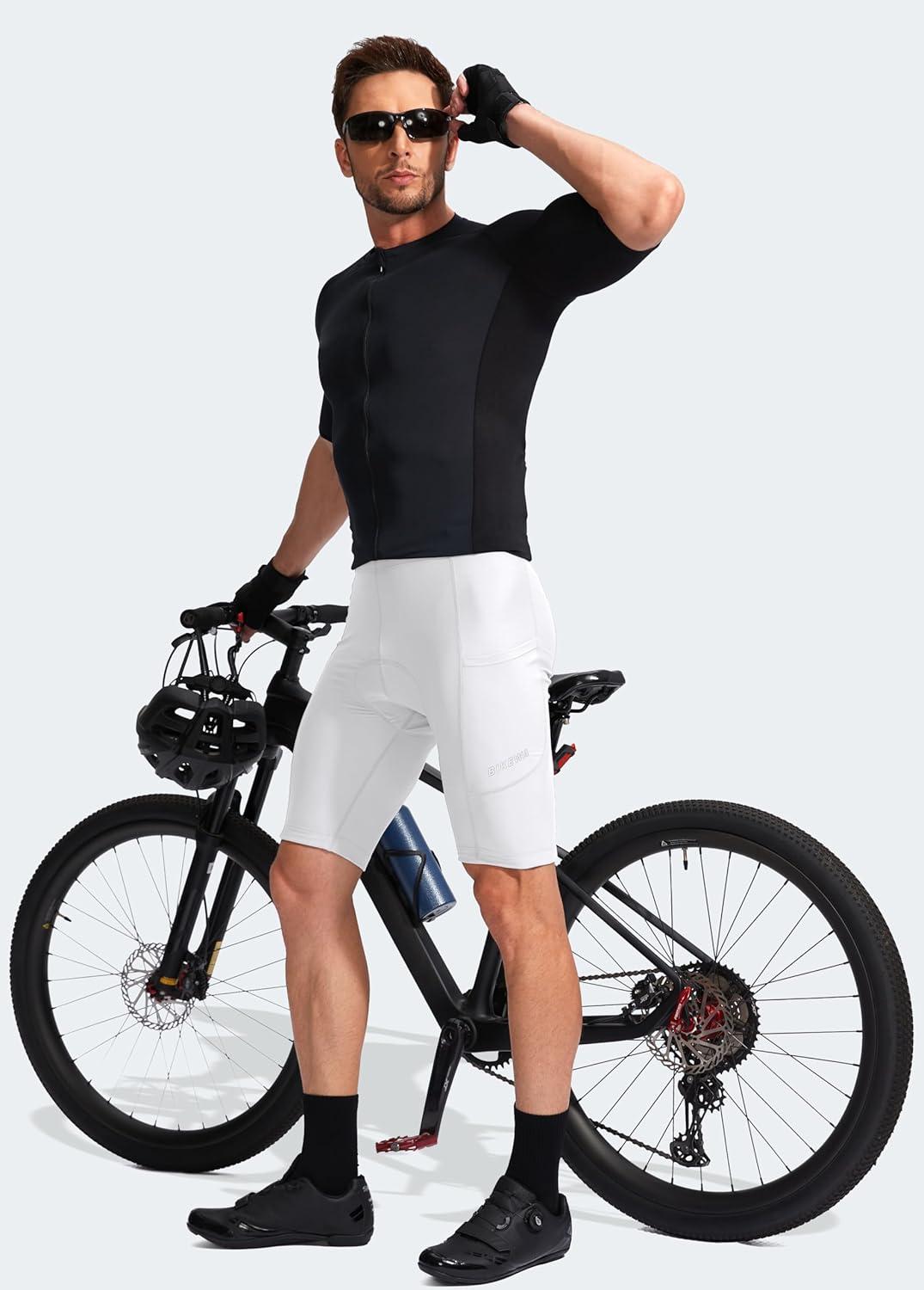 imageBikewa Mens Bike Shorts 3D Padded Cycling Road Biking Mountain Riding Biker Bicycle UPF 50 Cycle Shorts Zipper PocketsWhite