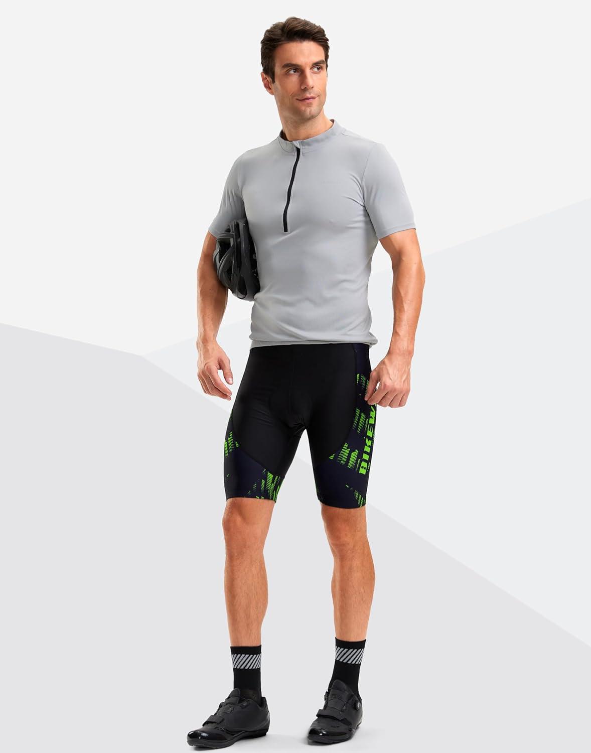 imageBikewa Mens Bike Shorts 4D Padded Biking Road Cycling Bicycle Pants Biker Shorts for Men Zipper Pockets1 Fluorescent Green