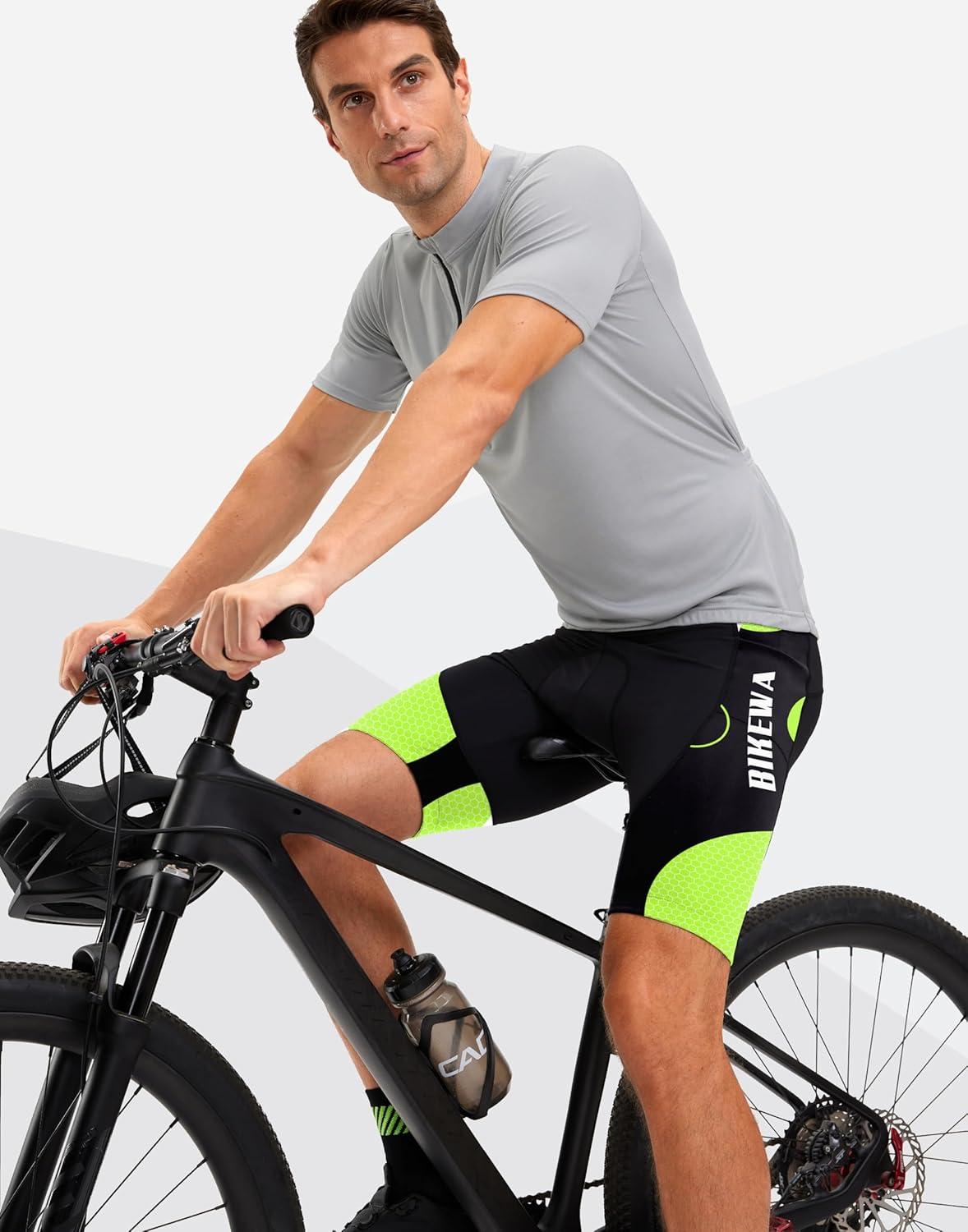 imageBikewa Mens Bike Shorts 4D Padded Biking Road Cycling Bicycle Pants Biker Shorts for Men Zipper Pockets2 Fluorescent Green