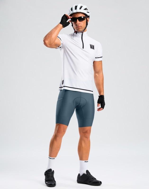 imageBikewa Mens Bike Shorts 4D Padded Cycling Shorts for Men Road Riding Biking Bicycle Zipper PocketsBlue Grey