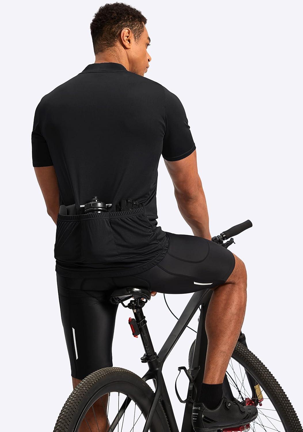 imageBikewa Mens Cycling Jersey Moisture Wicking Short Sleeve UPF Half Zip Bike Road Riding Biking Shirts for Men Zipper PocketsBlack