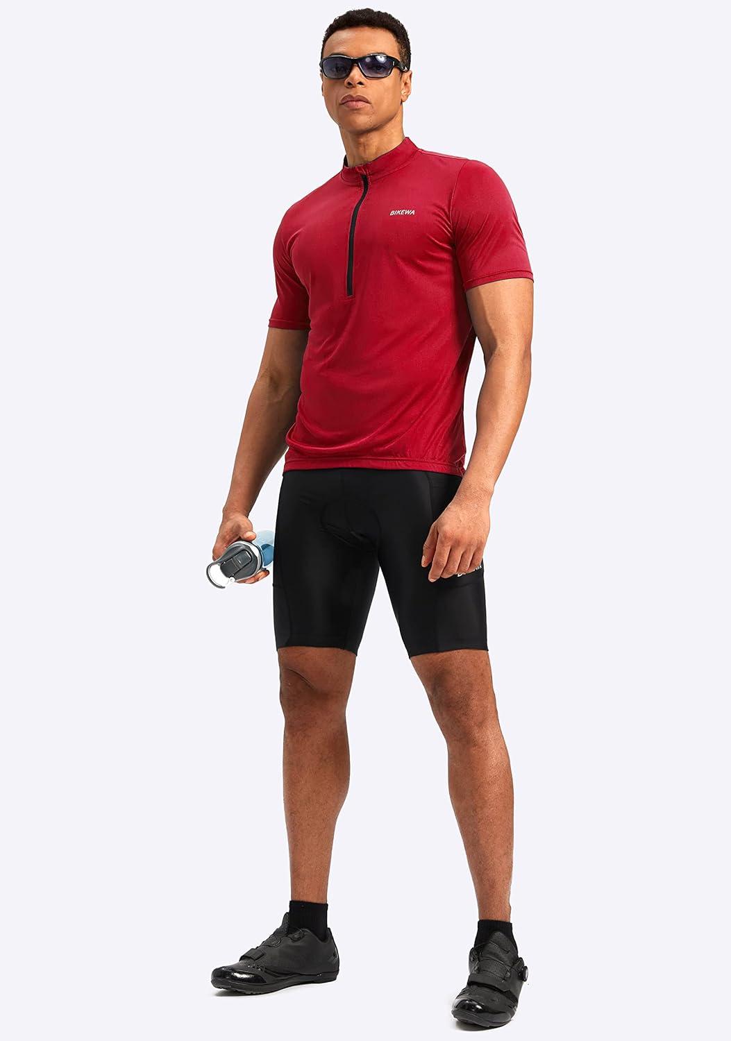 imageBikewa Mens Cycling Jersey Moisture Wicking Short Sleeve UPF Half Zip Bike Road Riding Biking Shirts for Men Zipper PocketsDark Red