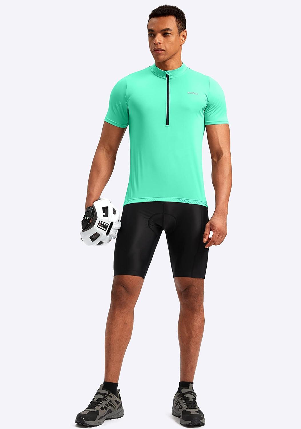 imageBikewa Mens Cycling Jersey Moisture Wicking Short Sleeve UPF Half Zip Bike Road Riding Biking Shirts for Men Zipper PocketsMint Green