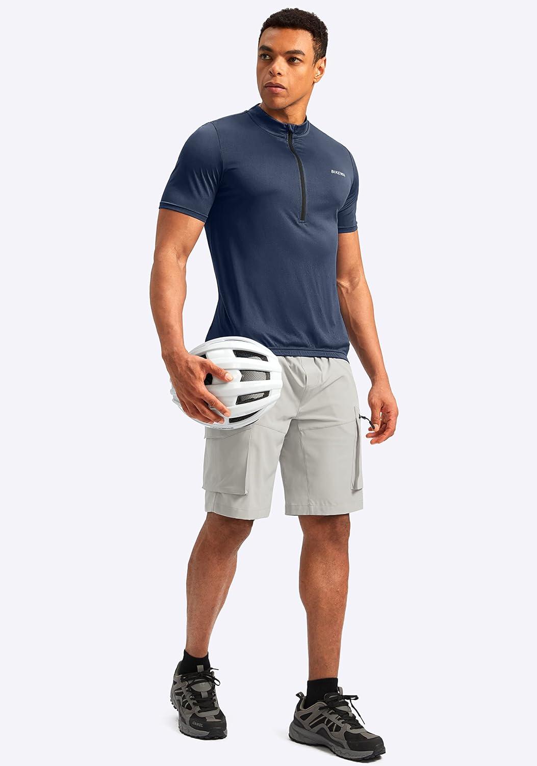imageBikewa Mens Cycling Jersey Moisture Wicking Short Sleeve UPF Half Zip Bike Road Riding Biking Shirts for Men Zipper PocketsNavy