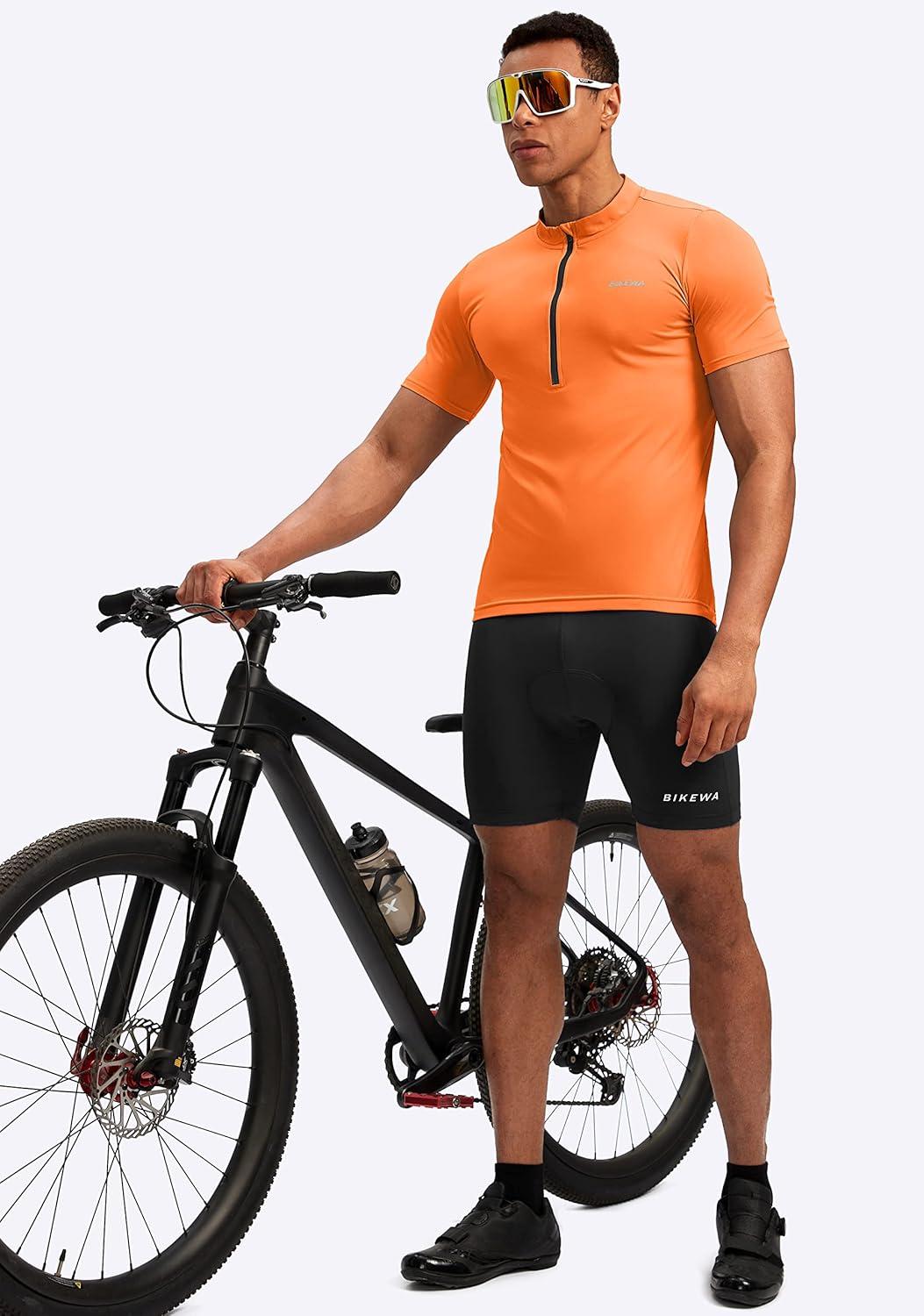 imageBikewa Mens Cycling Jersey Moisture Wicking Short Sleeve UPF Half Zip Bike Road Riding Biking Shirts for Men Zipper PocketsOrange