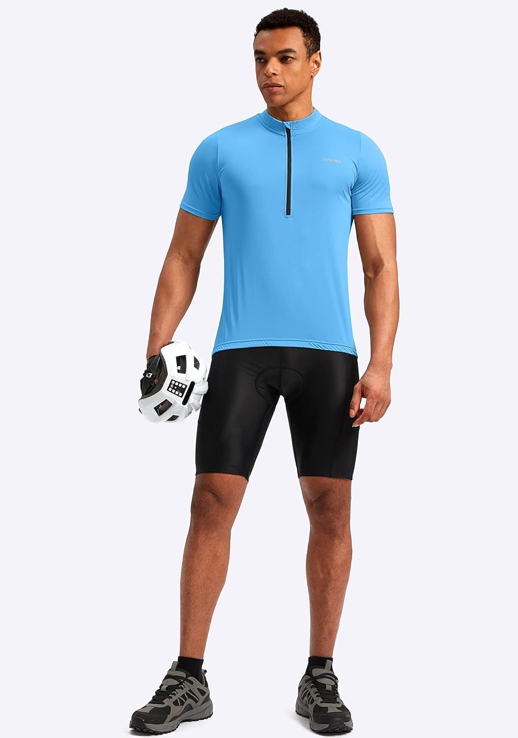 imageBikewa Mens Cycling Jersey Moisture Wicking Short Sleeve UPF Half Zip Bike Road Riding Biking Shirts for Men Zipper PocketsSky Blue