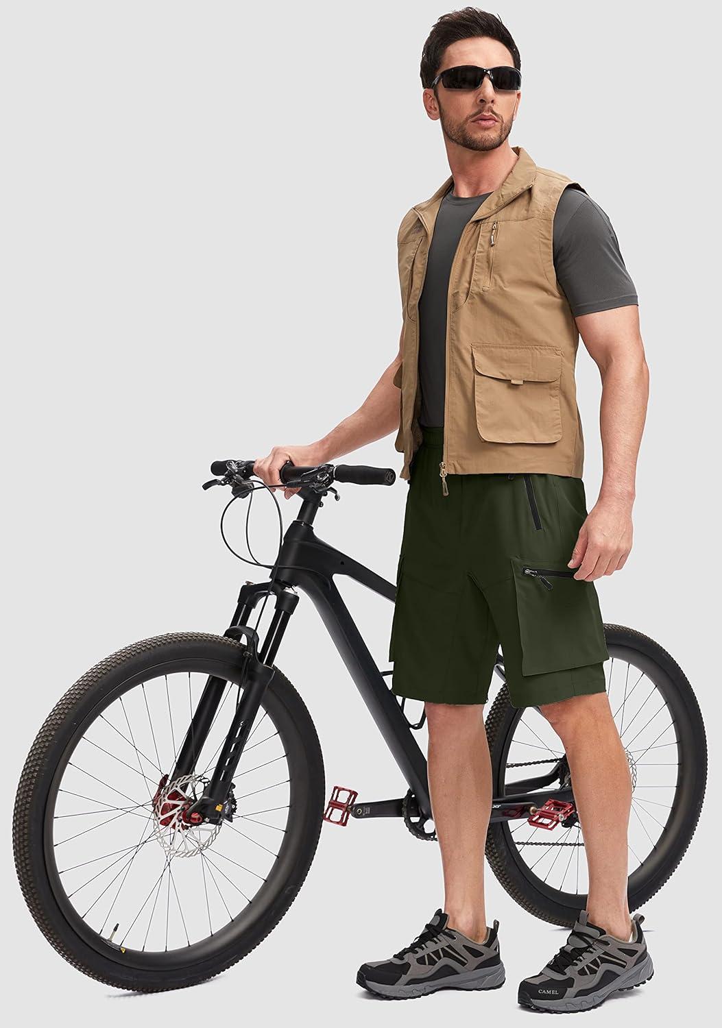 imageBikewa Mens Mountain Bike Shorts 3D Padded Loosefit Biking Riding Cycling Bicycle Biker Shorts Zipper PocketsArmy Green