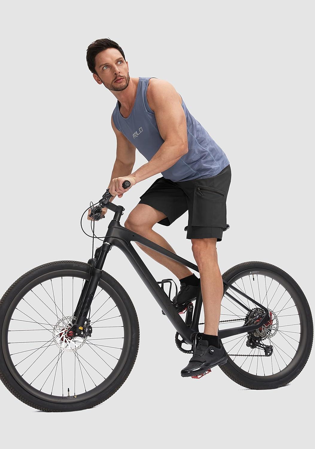 imageBikewa Mens Mountain Bike Shorts 3D Padded Loosefit Biking Riding Cycling Bicycle Biker Shorts Zipper PocketsBlack