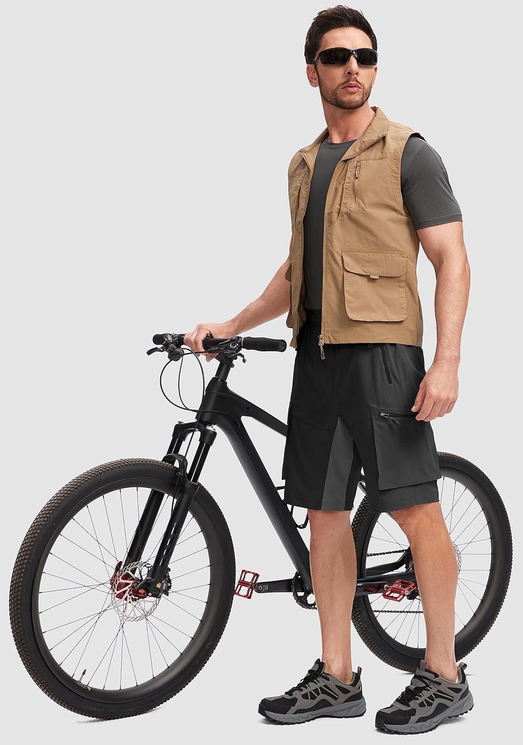 imageBikewa Mens Mountain Bike Shorts 3D Padded Loosefit Biking Riding Cycling Bicycle Biker Shorts Zipper PocketsBlack Grey