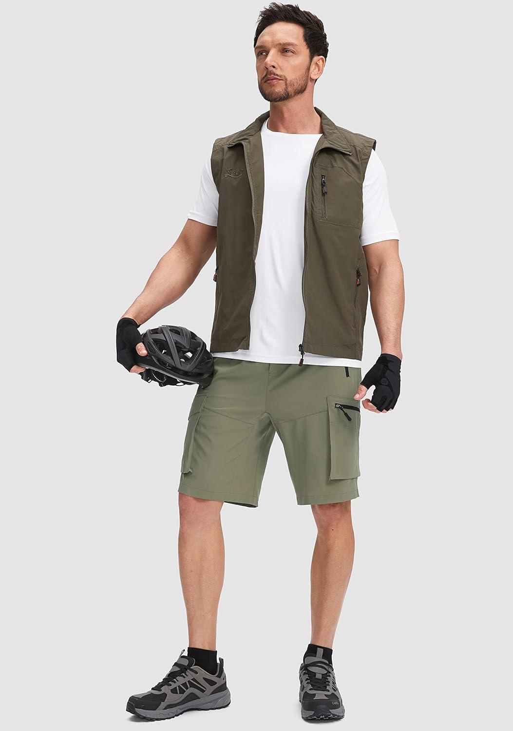 imageBikewa Mens Mountain Bike Shorts 3D Padded Loosefit Biking Riding Cycling Bicycle Biker Shorts Zipper PocketsGreen