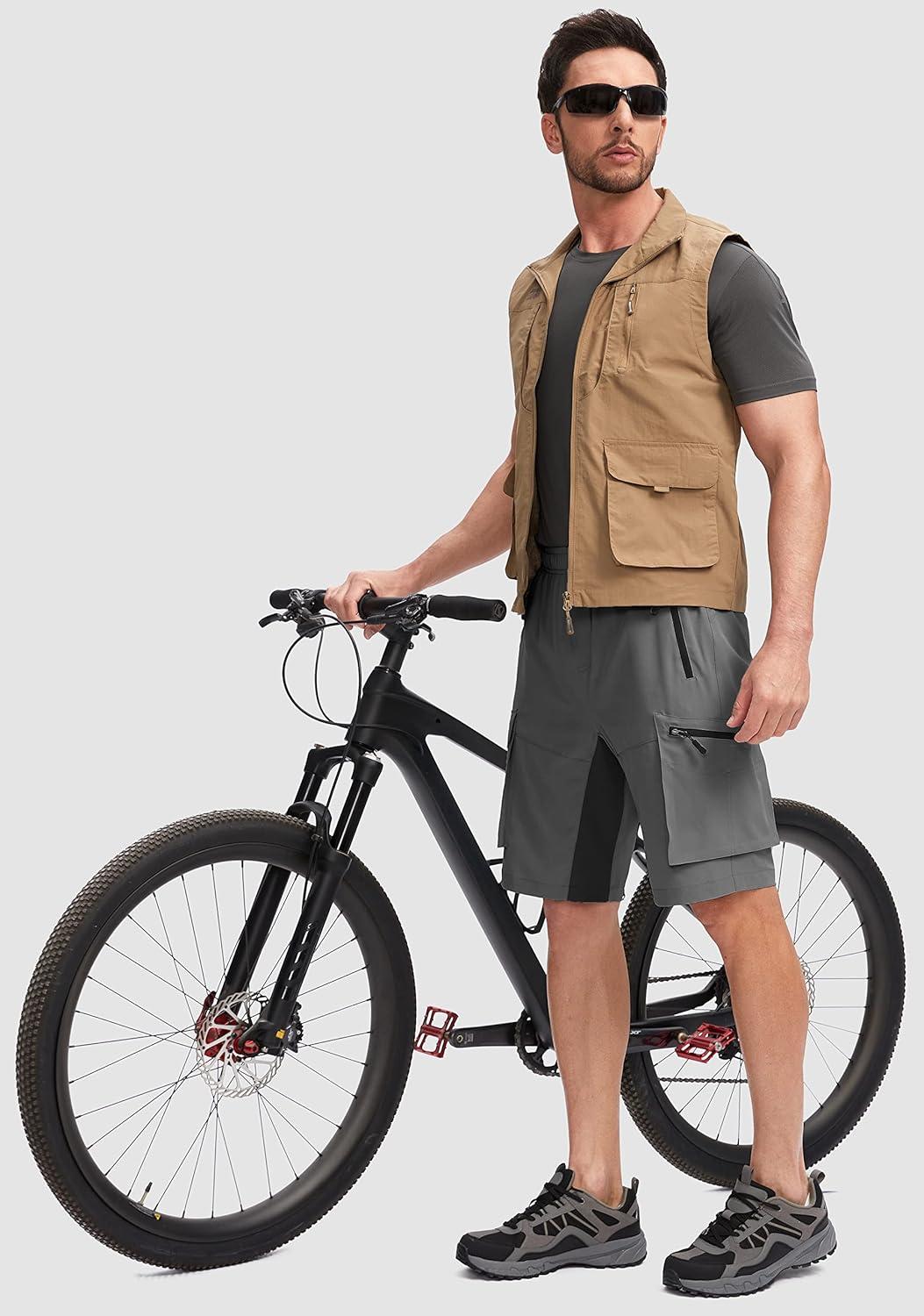 imageBikewa Mens Mountain Bike Shorts 3D Padded Loosefit Biking Riding Cycling Bicycle Biker Shorts Zipper PocketsGrey Black