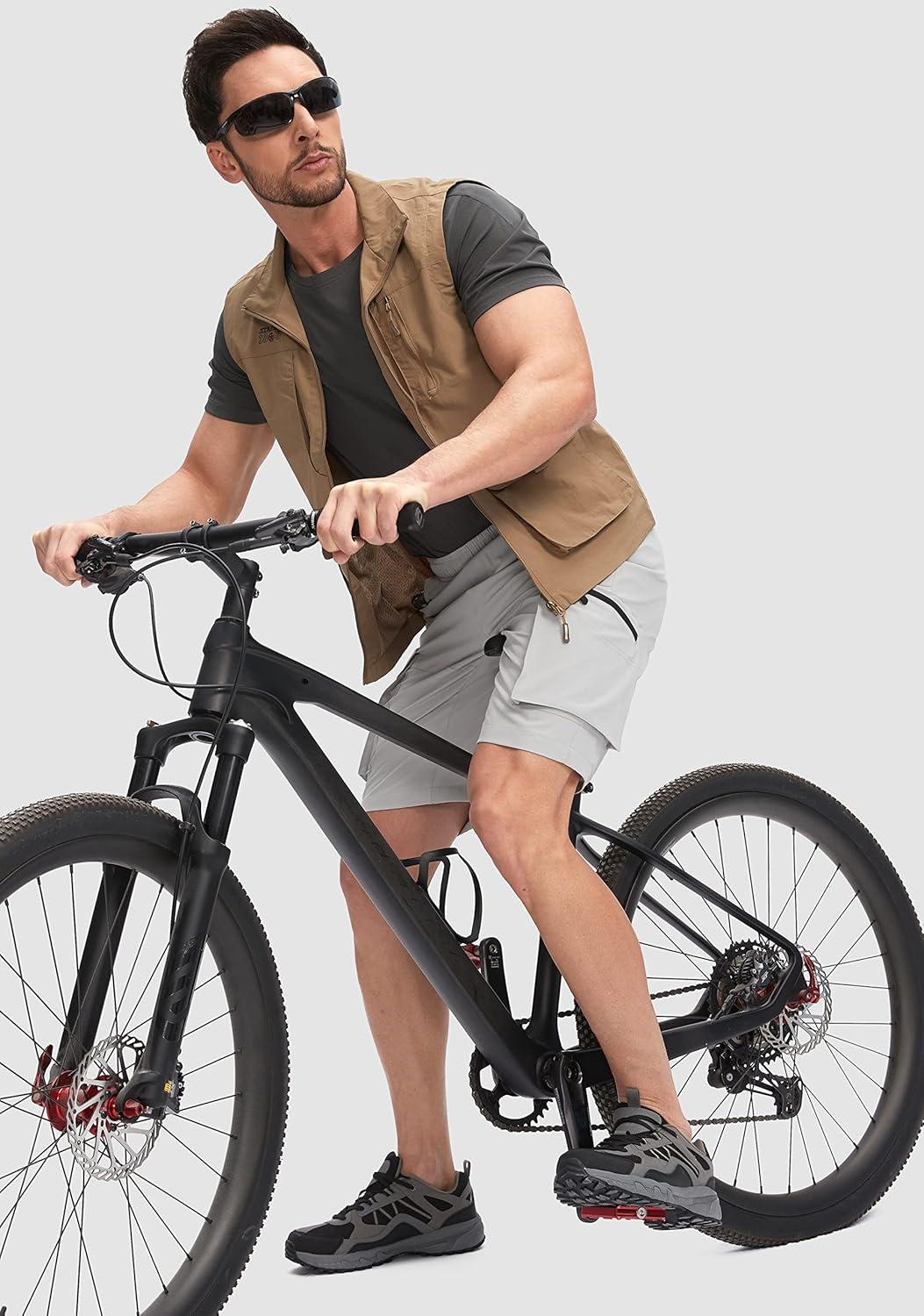 imageBikewa Mens Mountain Bike Shorts 3D Padded Loosefit Biking Riding Cycling Bicycle Biker Shorts Zipper PocketsLight Grey