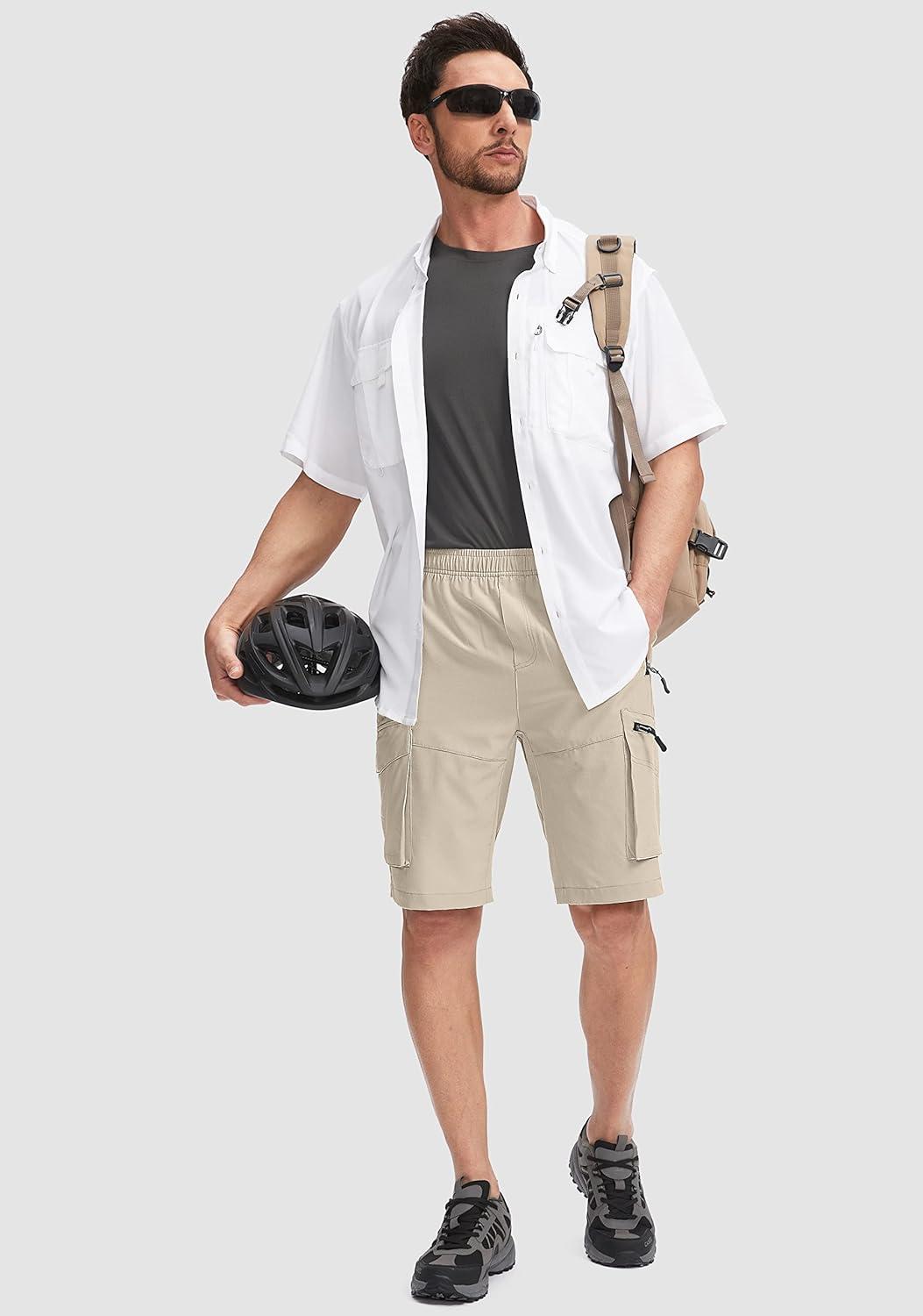 imageBikewa Mens Mountain Bike Shorts 3D Padded Loosefit Biking Riding Cycling Bicycle Biker Shorts Zipper PocketsLight Khaki