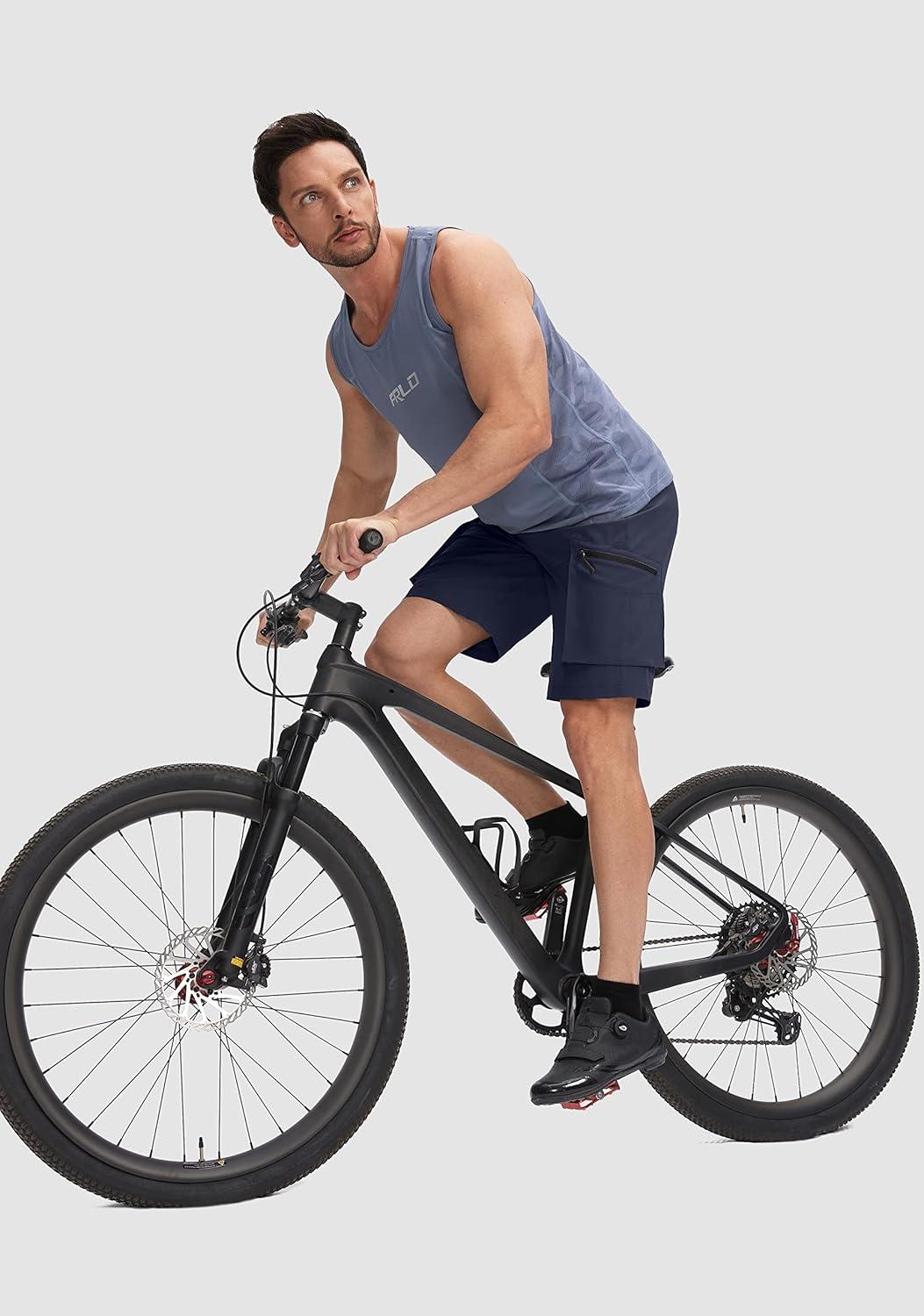 imageBikewa Mens Mountain Bike Shorts 3D Padded Loosefit Biking Riding Cycling Bicycle Biker Shorts Zipper PocketsNavy