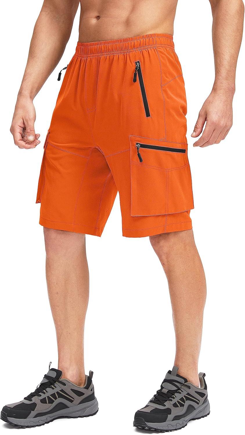 imageBikewa Mens Mountain Bike Shorts 3D Padded Loosefit Biking Riding Cycling Bicycle Biker Shorts Zipper PocketsOrange