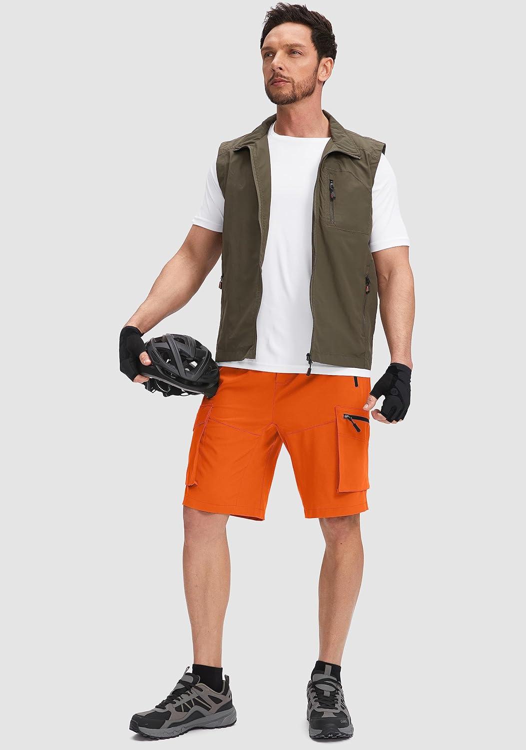 imageBikewa Mens Mountain Bike Shorts 3D Padded Loosefit Biking Riding Cycling Bicycle Biker Shorts Zipper PocketsOrange