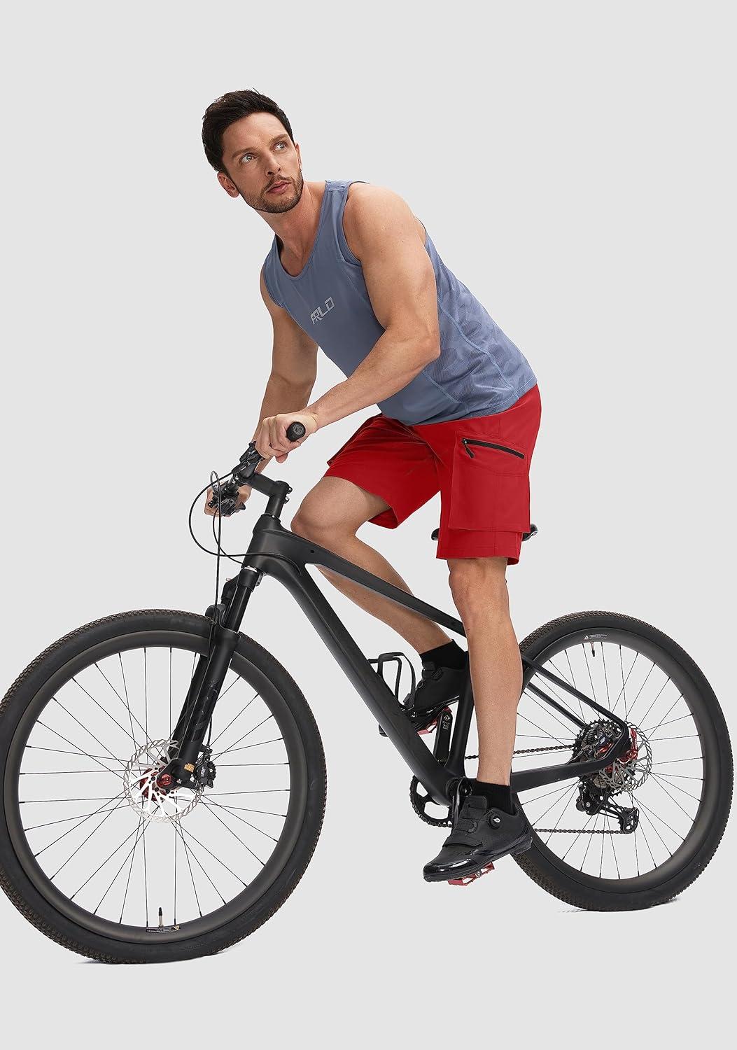 imageBikewa Mens Mountain Bike Shorts 3D Padded Loosefit Biking Riding Cycling Bicycle Biker Shorts Zipper PocketsRed