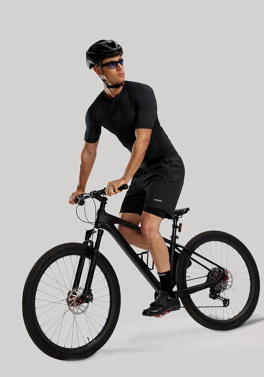 imageBikewa Mens Mountain Bike Shorts 3D Padded Loosefit Riding Biking Cycling Bicycle Biker Shorts for Men Zipper PocketsBlack