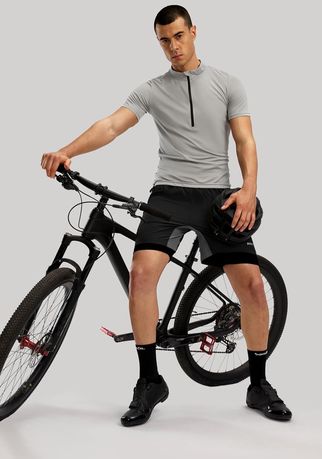 imageBikewa Mens Mountain Bike Shorts 3D Padded Loosefit Riding Biking Cycling Bicycle Biker Shorts for Men Zipper PocketsBlackGrey
