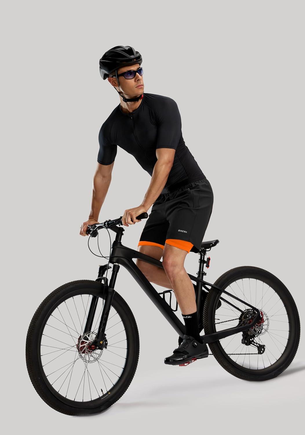 imageBikewa Mens Mountain Bike Shorts 3D Padded Loosefit Riding Biking Cycling Bicycle Biker Shorts for Men Zipper PocketsBlackOrange