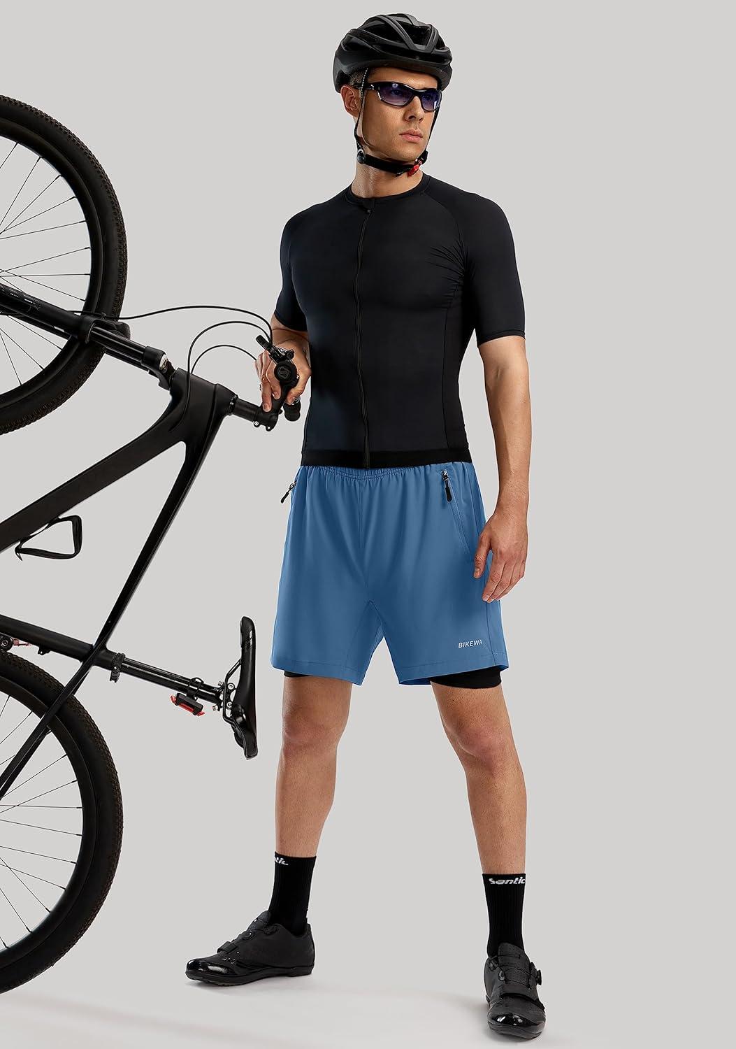 imageBikewa Mens Mountain Bike Shorts 3D Padded Loosefit Riding Biking Cycling Bicycle Biker Shorts for Men Zipper PocketsBlue