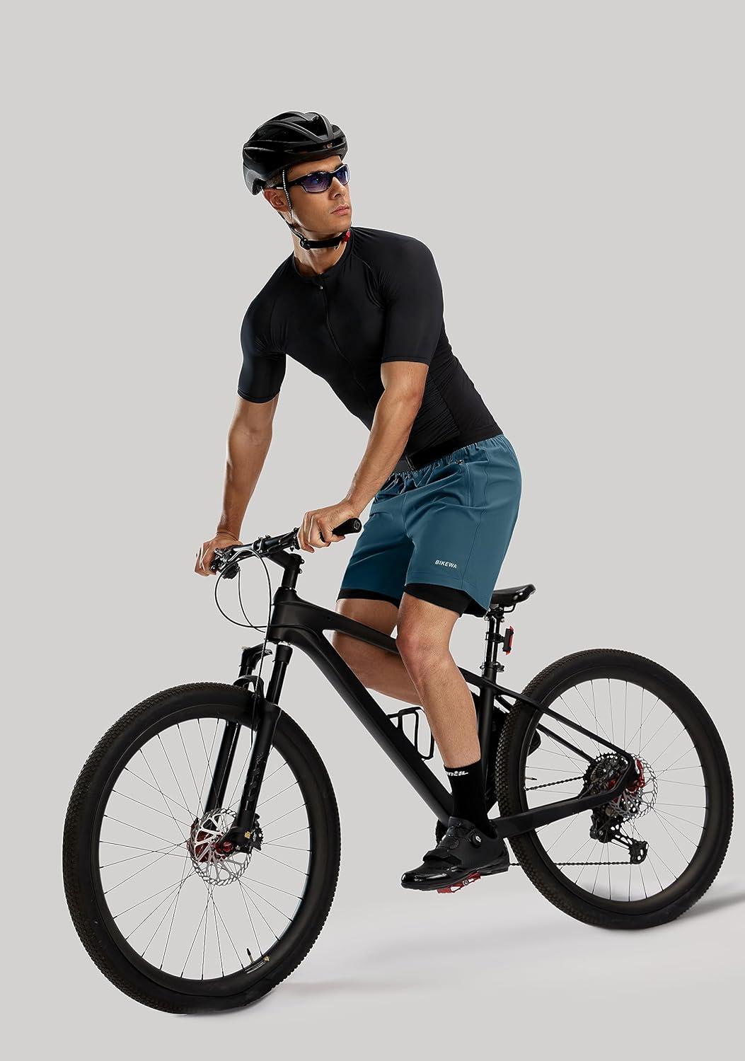 imageBikewa Mens Mountain Bike Shorts 3D Padded Loosefit Riding Biking Cycling Bicycle Biker Shorts for Men Zipper PocketsBlue Grey