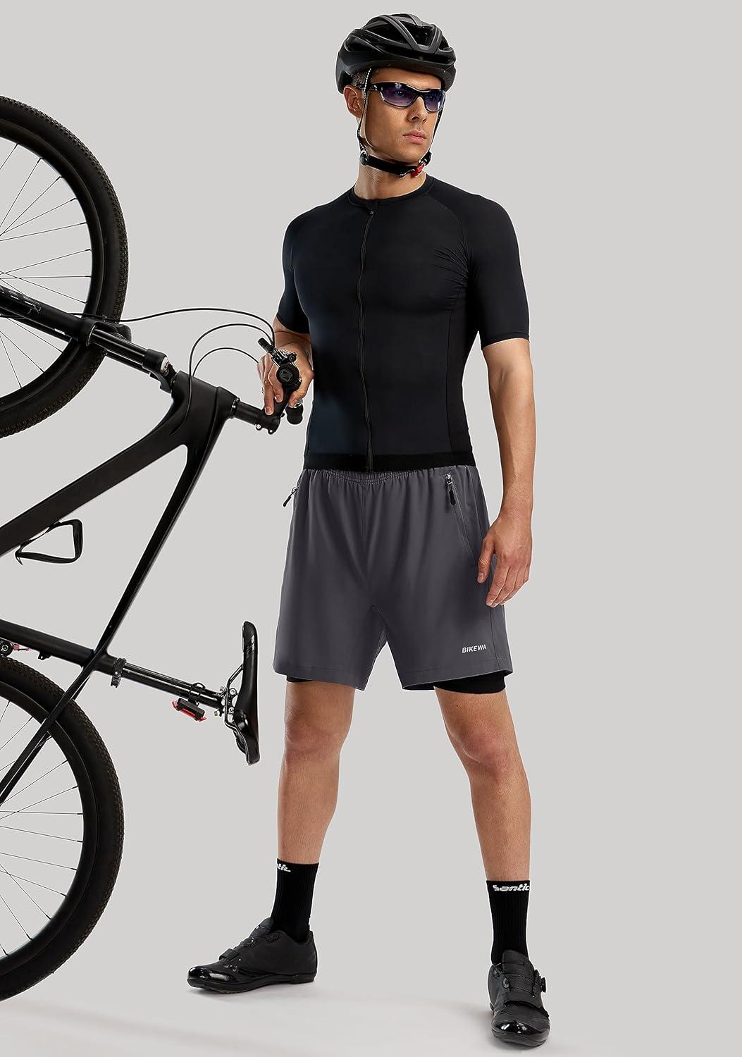 imageBikewa Mens Mountain Bike Shorts 3D Padded Loosefit Riding Biking Cycling Bicycle Biker Shorts for Men Zipper PocketsDark Grey