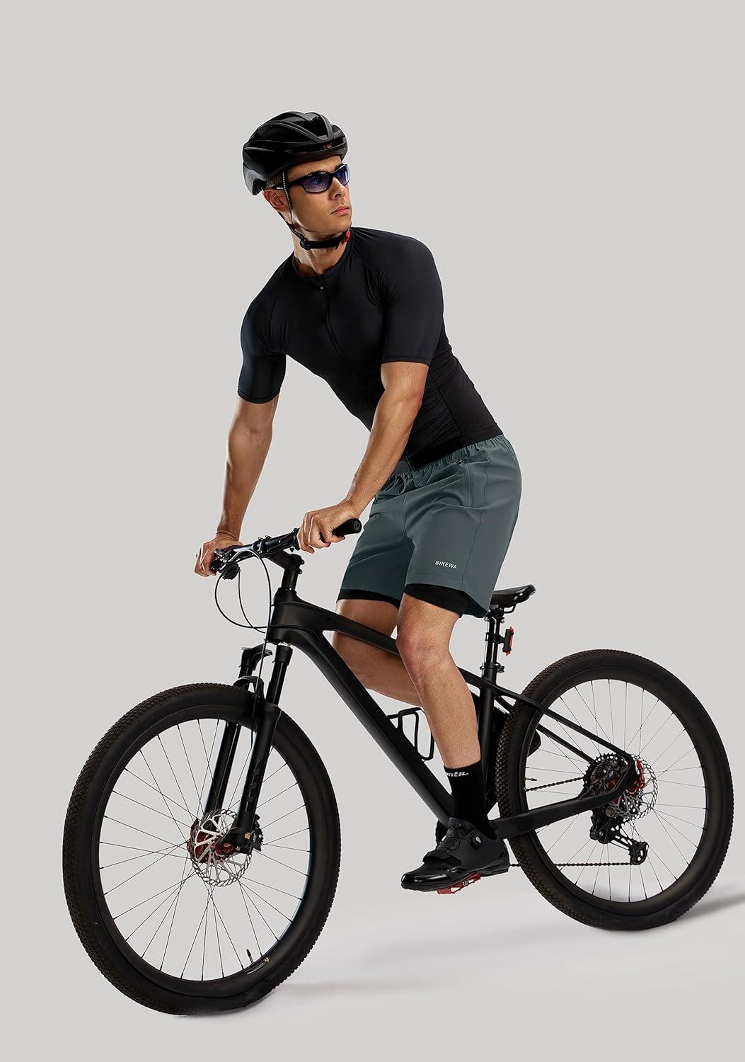 imageBikewa Mens Mountain Bike Shorts 3D Padded Loosefit Riding Biking Cycling Bicycle Biker Shorts for Men Zipper PocketsGrey