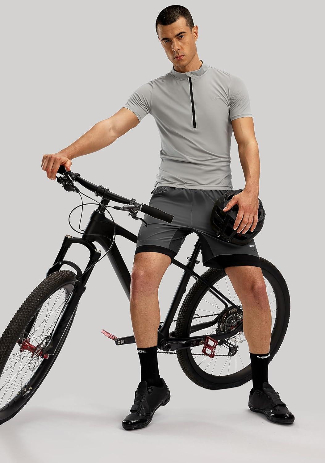 imageBikewa Mens Mountain Bike Shorts 3D Padded Loosefit Riding Biking Cycling Bicycle Biker Shorts for Men Zipper PocketsGreyBlack
