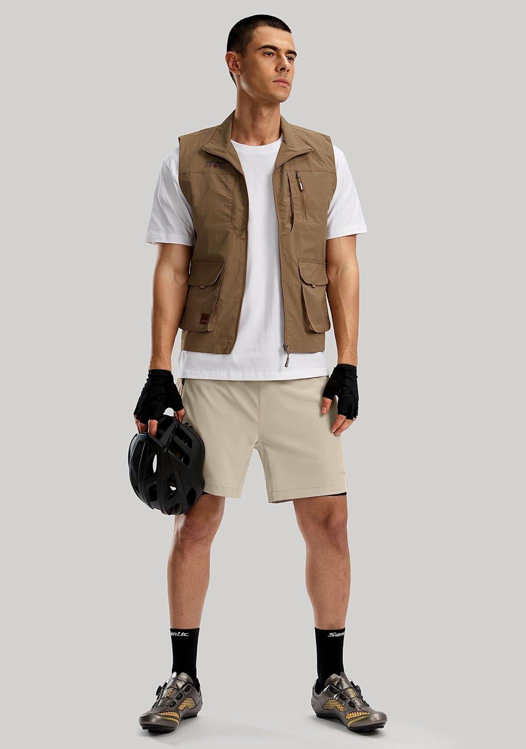 imageBikewa Mens Mountain Bike Shorts 3D Padded Loosefit Riding Biking Cycling Bicycle Biker Shorts for Men Zipper PocketsLight Khaki