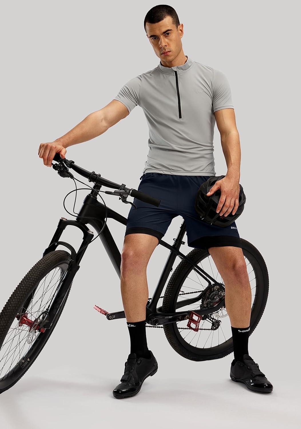imageBikewa Mens Mountain Bike Shorts 3D Padded Loosefit Riding Biking Cycling Bicycle Biker Shorts for Men Zipper PocketsNavy