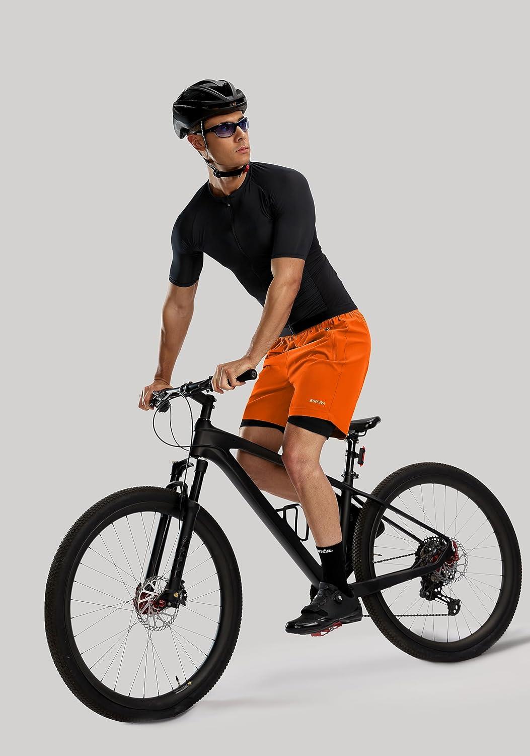 imageBikewa Mens Mountain Bike Shorts 3D Padded Loosefit Riding Biking Cycling Bicycle Biker Shorts for Men Zipper PocketsOrange