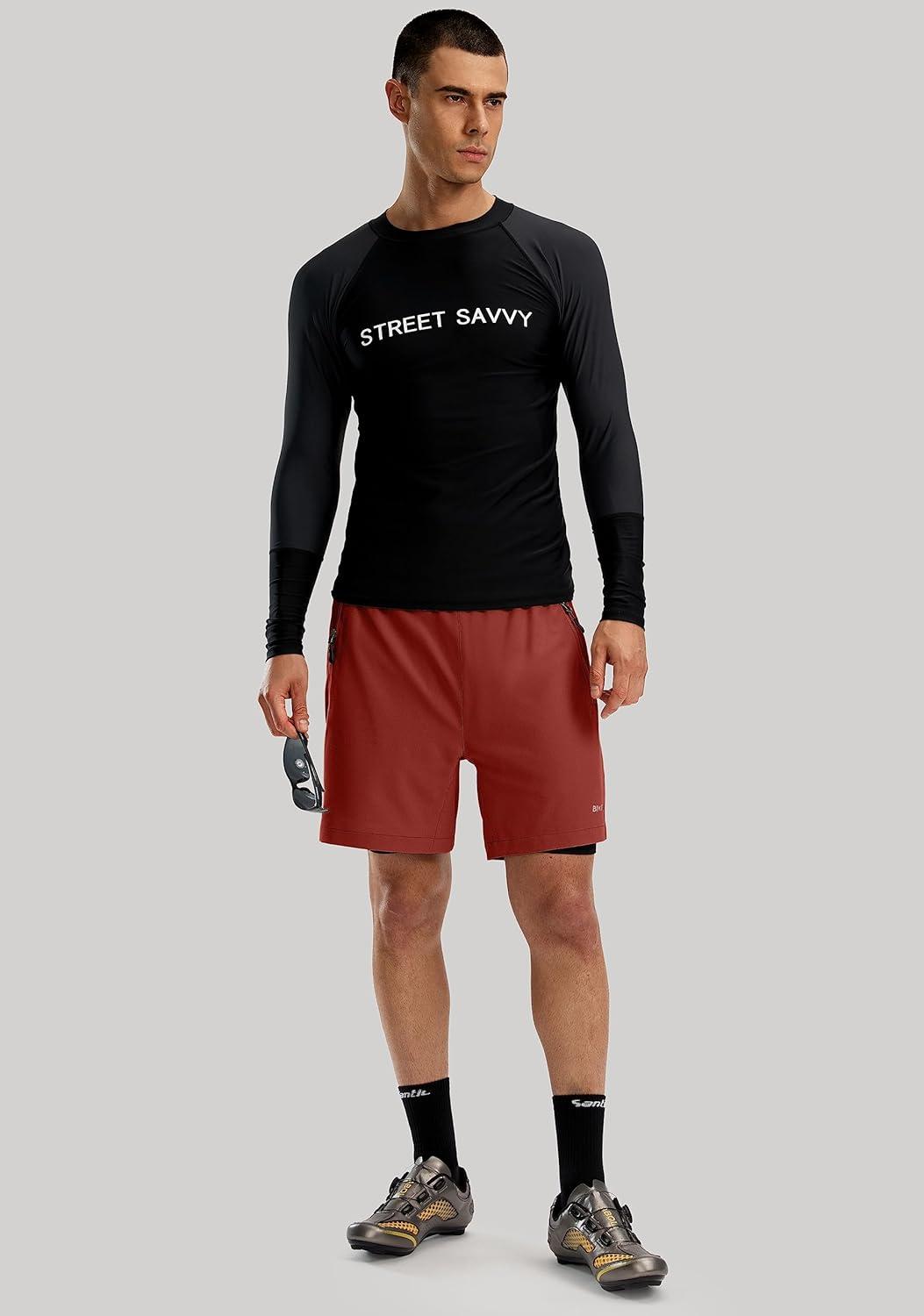 imageBikewa Mens Mountain Bike Shorts 3D Padded Loosefit Riding Biking Cycling Bicycle Biker Shorts for Men Zipper PocketsSavannah Red