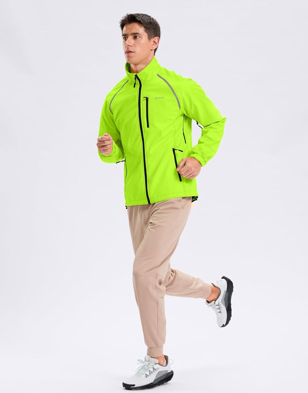 imageBikewa Mens Winter Cycling Jackets Thermal Warm Water Resistant Bike Running Windproof JacketFluorescent Yellow
