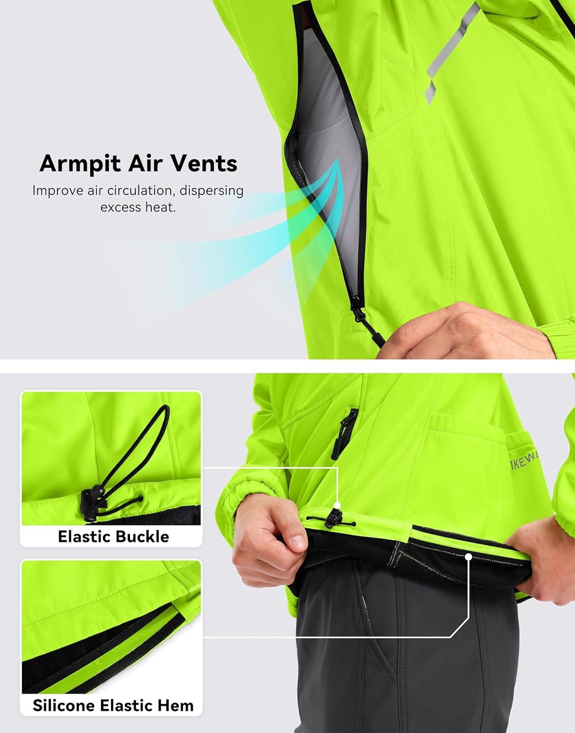imageBikewa Mens Winter Cycling Jackets Thermal Warm Water Resistant Bike Running Windproof JacketFluorescent Yellow
