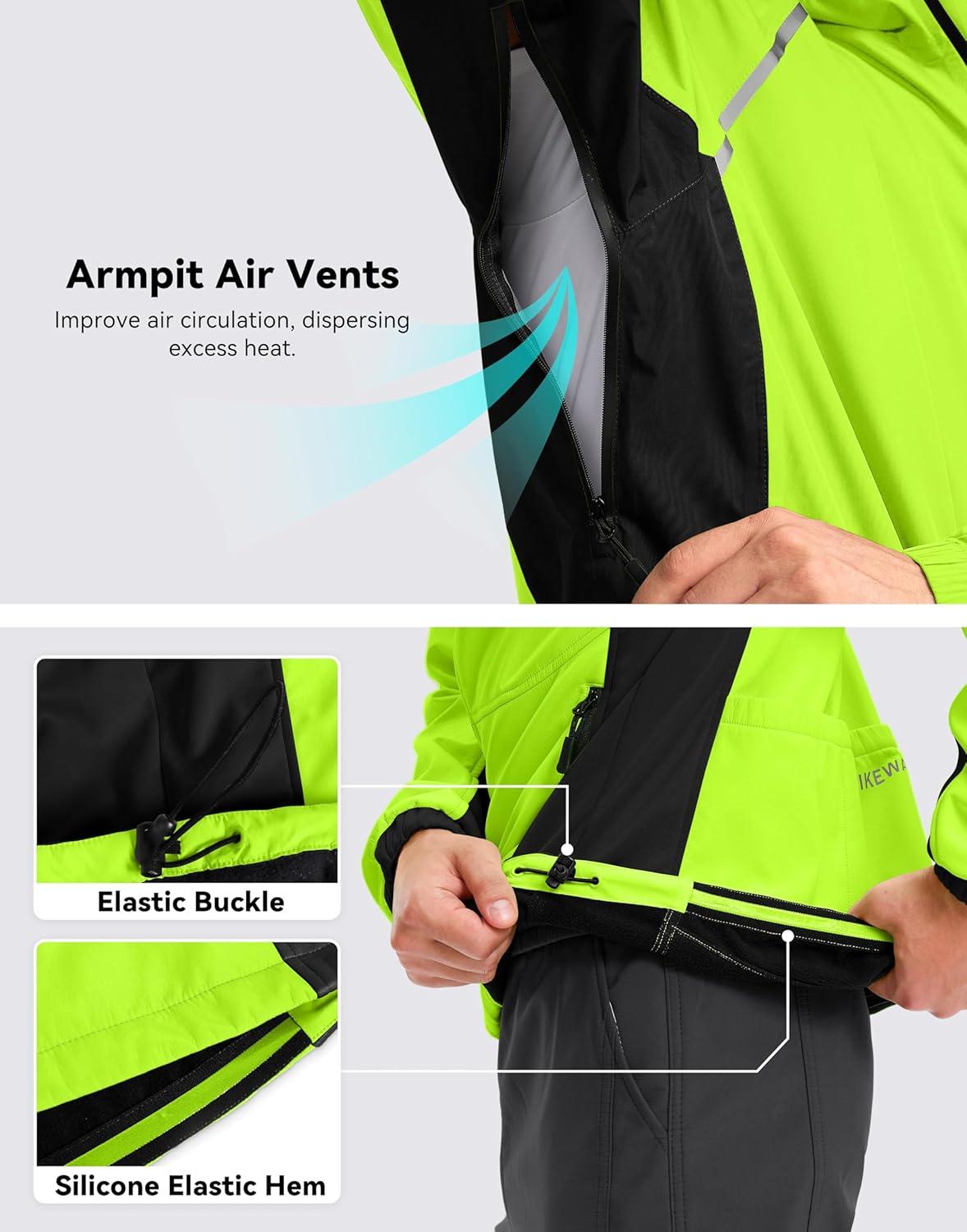imageBikewa Mens Winter Cycling Jackets Thermal Warm Water Resistant Bike Running Windproof JacketFluorescent YellowBlack
