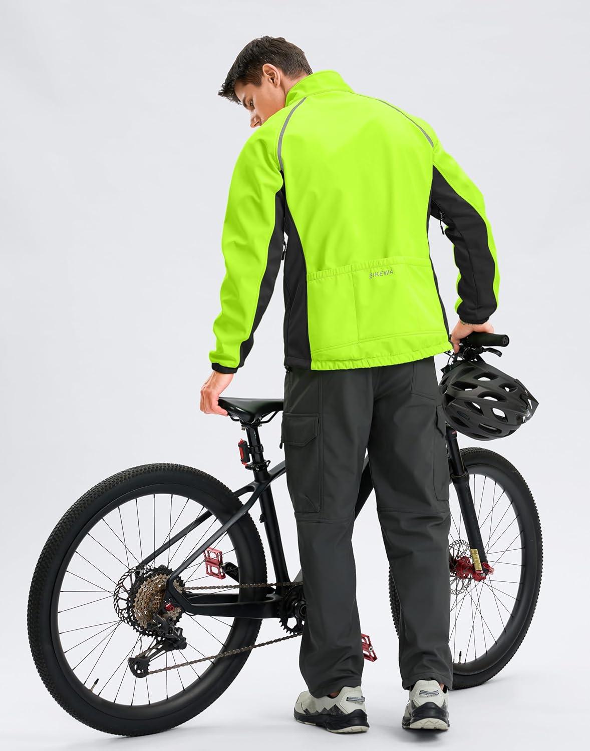 imageBikewa Mens Winter Cycling Jackets Thermal Warm Water Resistant Bike Running Windproof JacketFluorescent YellowBlack