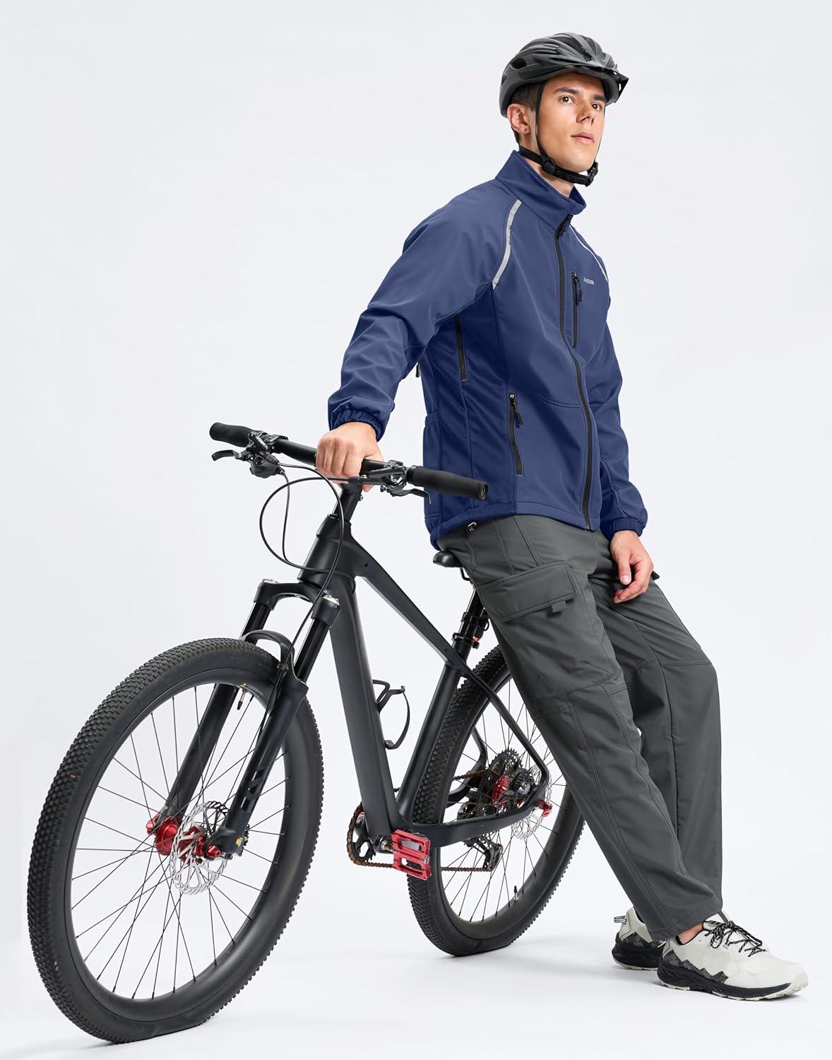 imageBikewa Mens Winter Cycling Jackets Thermal Warm Water Resistant Bike Running Windproof JacketNavy