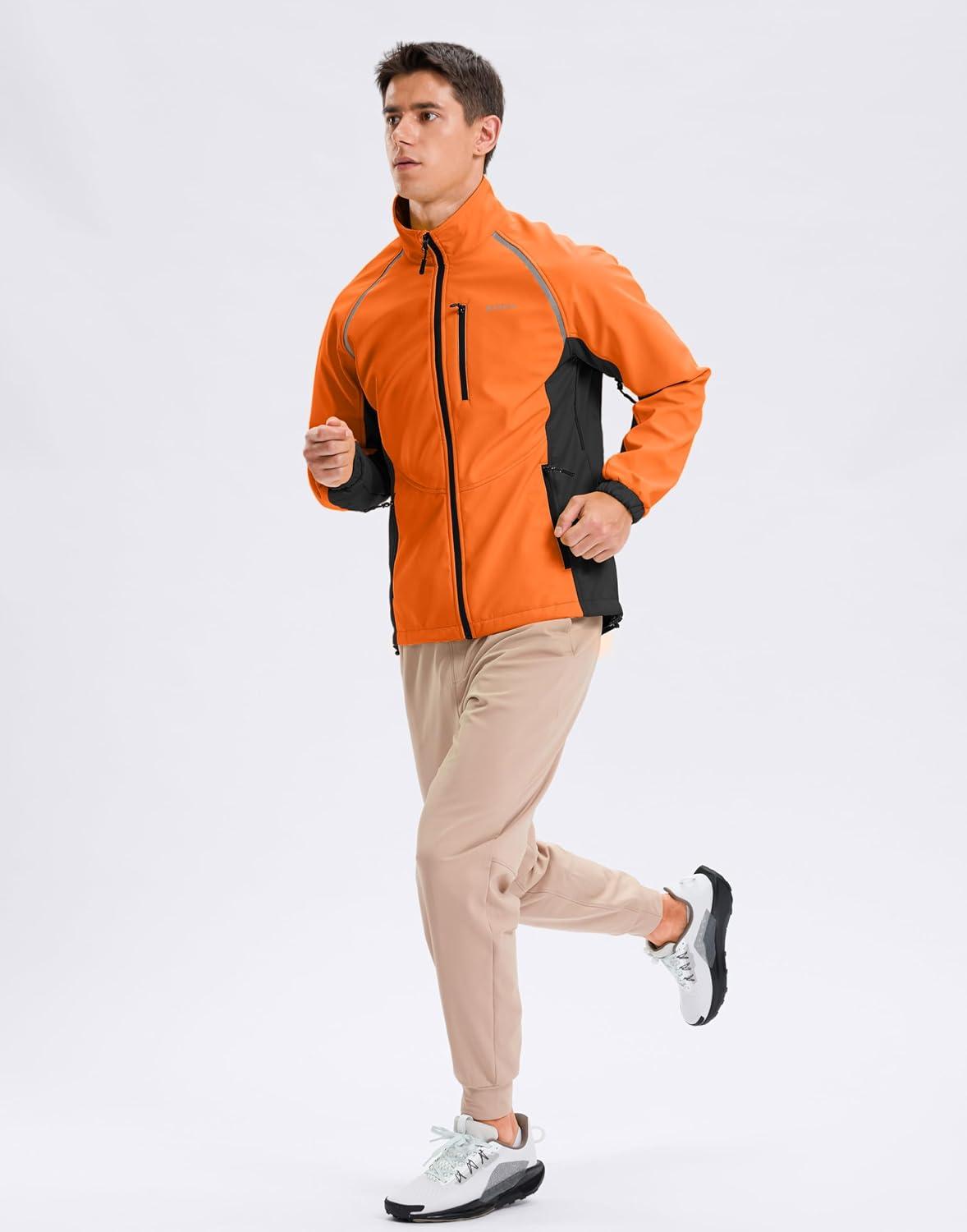 imageBikewa Mens Winter Cycling Jackets Thermal Warm Water Resistant Bike Running Windproof JacketOrangeBlack